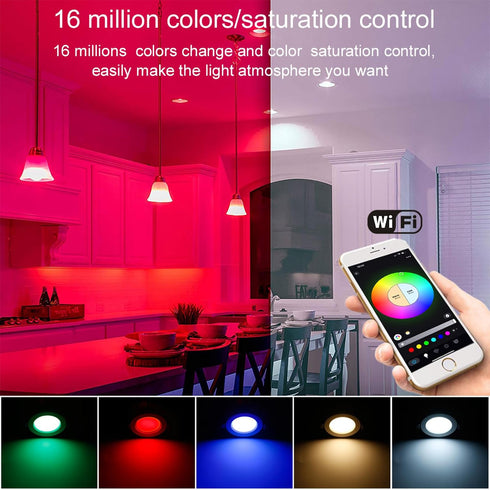4 Inch, 9W 700LM 2700K-6500K Dimmable 1 Pack FVTLED Smart Recessed Lighting Wireless Bluetooth RGBWC Color Changing LED