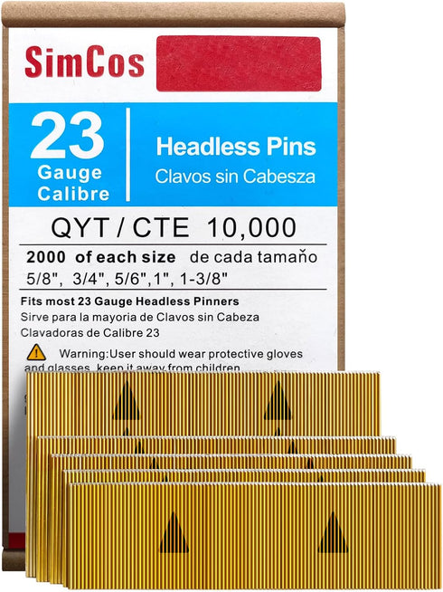 23 Gauge Pinner Nails (5/8",3/4",5/6",1",1-3/8") assorted 5 sizes' Headless Pin Nails for 23 GA Pneumatic or Electric Pinner or pin gun,Project Pack (10000)
