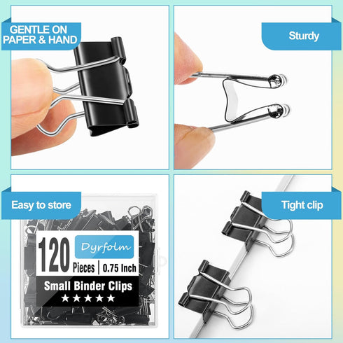 Small Binder Clips, 120 Pack, 3/4 Inch Width, Black Binder Clips, Mini Paper Clamps for Office Supplies