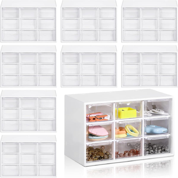 Rtteri 9 Pieces Mini Drawer Organizer Plastic Desktop Storage Box with 9 Clear Drawers for Office Home Jewelry