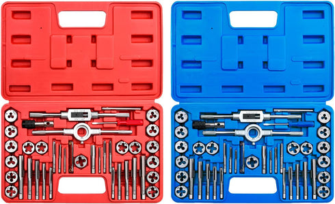 80-Piece Premium SAE and Metric Tap and Die Set - SAE #4 to 1/2” and Metric M3 to M12, Complete Threading Kit with