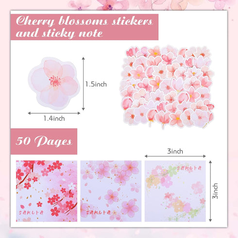 Crtiin 74 Pcs Kawaii Cherry Blossom Stationery Set - Includes Mechanical Pencil, Erasers, and Stickers