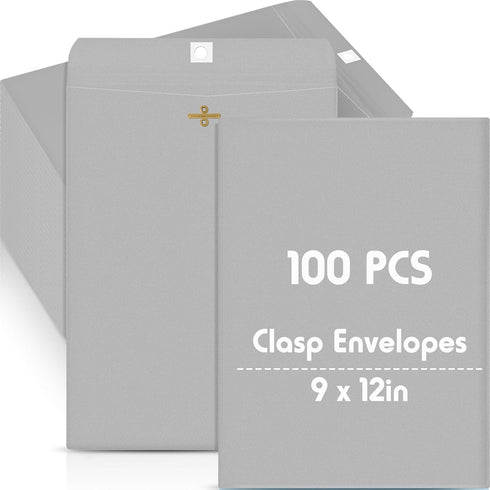 Geyee 100 Pcs Clasp Envelopes, Gummed Mailing Envelopes for Home Office Business Supplies, Grey