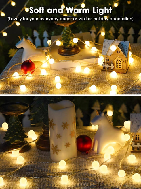 200LED 66ft 8 Connectable Globe String Lights Indoor Outdoor for Bedroom, Warm White Fairy Light Plug in with Remote