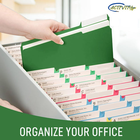 Green File Folders, 1/3-Cut Tabs, Letter Size, 12-Pack, Durable Office Filing Folders for Documents and Papers