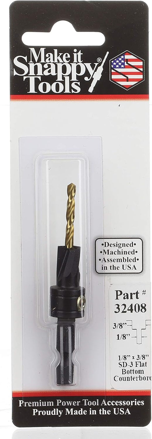 Make it Snappy Tools 1/8 Inch x 3/8 Inch 3-Flute Flat Bottom Counterbore with TiN coated twist drill #32408 by Make it Snappy