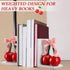 Wovnet 2 Pcs Pink Bow Cherry Bookends Wooden Pink Bookends Shelves Coquette Room Decor Cute Cherry Figurine Book Ends