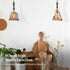 6"x11.5" 15"-72" E26 Modern Amber Glass Pendant Light, Floral Bell-Shaped Hanging Light with Wood Handle & Brass Cap