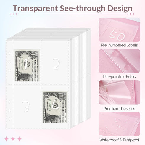 Sooez 100 Envelopes Challenge Binder, Money Saving Challenge Budget Binder with Cash Envelopes for Budgeting & Saving