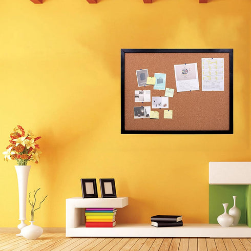 Black Cork Board Bulletin Board, 14.6"X 11" Wall Mounted with Oak Wood Finish Frame for Office and School