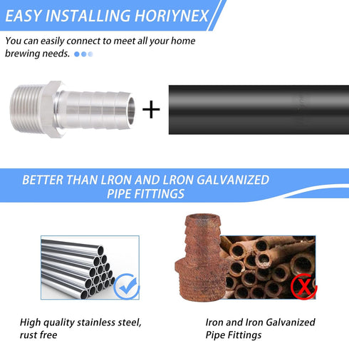 2 Pcs Stainless Steel 1/4" Barb x 1/2" MNPT Male Adaptor Coupler Connector for Home Brew Fitting