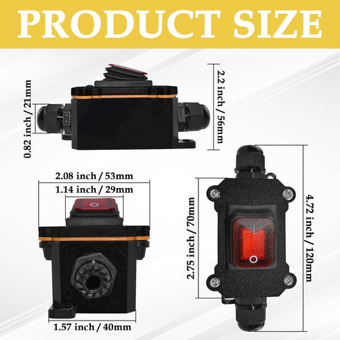 Inline Cord Switch, DC 12V 30A DPST Outdoor Electrical Start Stop Toggle Switch, IP67 Waterproof, 4Pin 2 Position