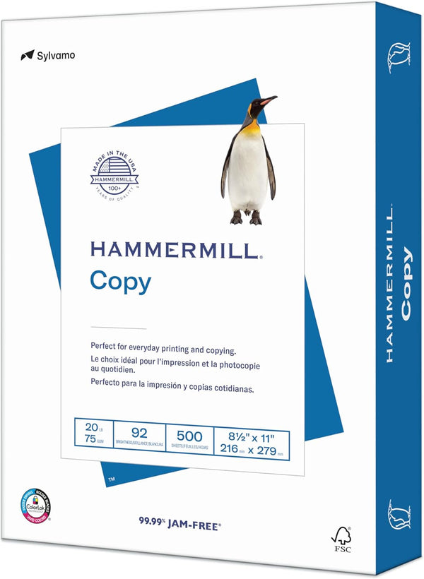Hammermill Printer Paper, 20 lb Copy Paper, 8.5 x 11, 1 Ream (500 Sheets), 92 Bright, Made in the USA
