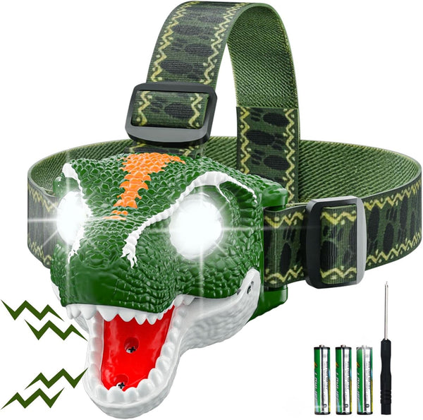 COSOOS LED Headlamp for Kids - Flashlight Camping Gear with Roar & Silent Mode, Lightweight Headlight, Birthday Gift