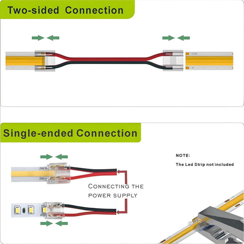 2Pin 10mm 10mm Strip & Wire Led Strip Light Connector for Width COB/SMD Single Color Led Strip