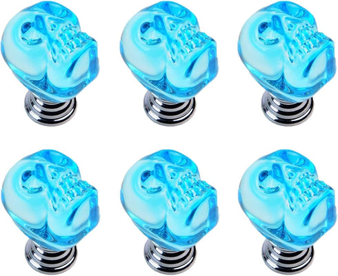 HDJNal 6 pcs Crystal Skull Drawer Knobs and pulls, Glass Crystal Cabinets Knobs