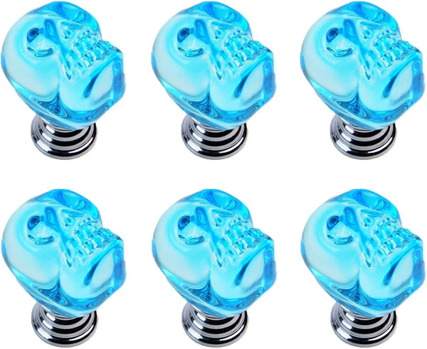 HDJNal 6 pcs Crystal Skull Drawer Knobs and pulls, Glass Crystal Cabinets Knobs