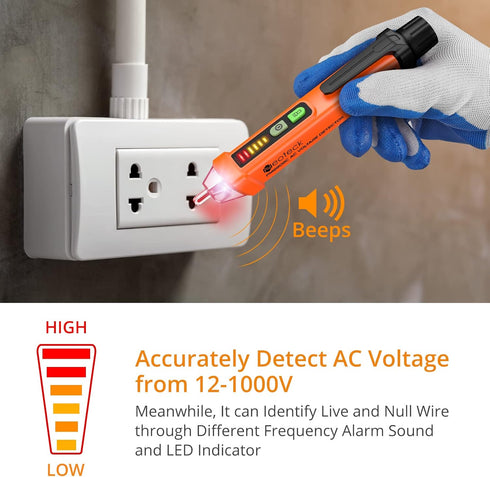 Neoteck Non-Contact AC Voltage Tester Pen, AC 12-1000V, LED Flashlight, Buzzer Alarm for Live/Null Wire Judgment by Neoteck