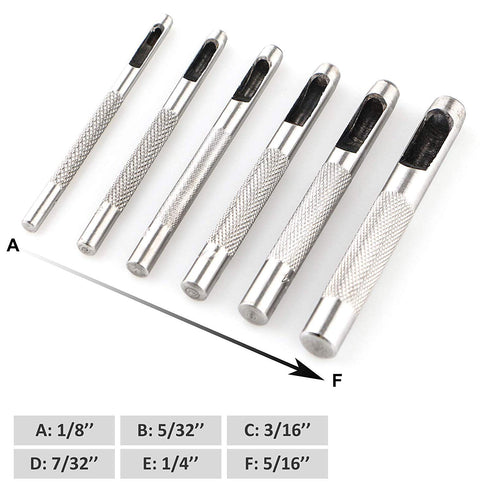 Spurtar 6PCS Leather Hole Punch Set, 1/8'' - 5/16'' Heavy Duty Round Hollow Punch Tool