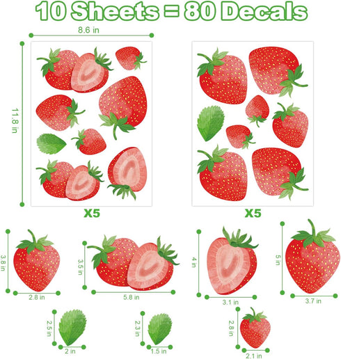 AOWDIAO 80 Pcs Strawberry Wall Decals Peel and Stick for Bedroom, Kitchen, Bathroom & Nursery Cute Strawberry Decor