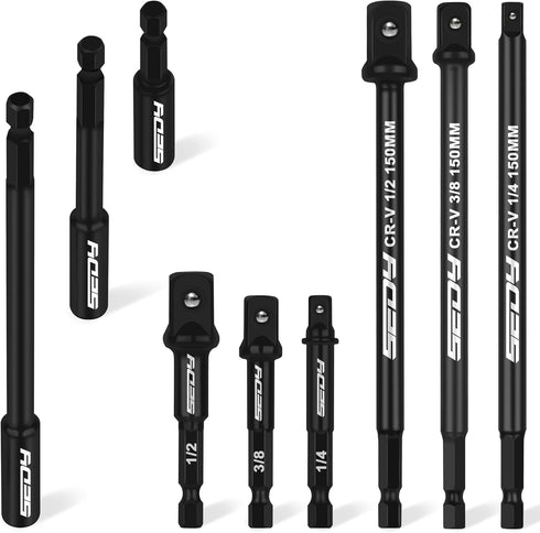 9-Piece Impact Socket Adapter Set, 1/4" 3/8" 1/2" Driver Socket Adapter, Magnetic Screwdriver Bit Holder