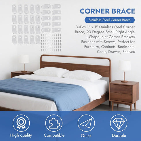 RiseDirectly 30 90 (1 1 Inch) Pcs L Brackets for Shelves, Heavy Duty White Corner Brace for Wood, Stainless Steel
