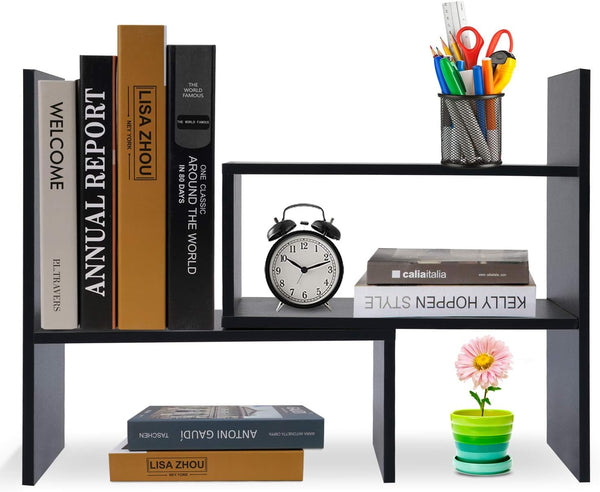 Hossejoy Desk Shelf, Adjustable Desktop Storage Organizer, Wood Display Shelf Rack, Office
