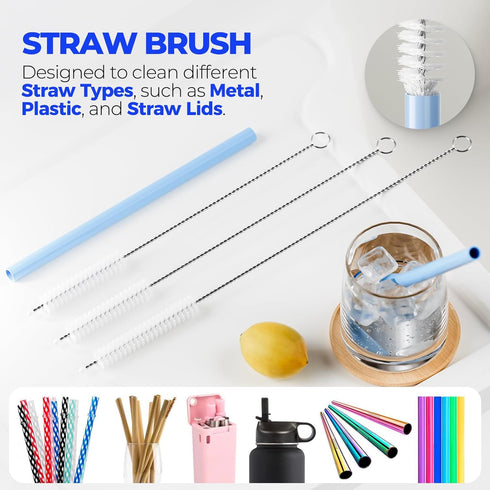 6 Pack Set, 14" 3 3-in-1 Holikme Bottle Brush Long Handle Stainless Steel Bottle Cleaner Brush, Straw Brushes, Bottle
