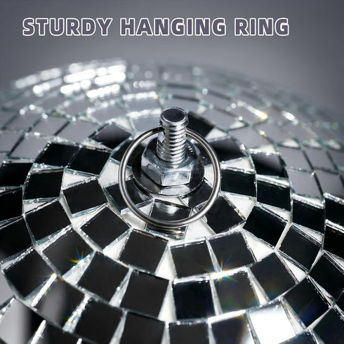 Kaviooy 12 Inch Large Disco Ball, Rotating Mirror Ball with Real Glass Tiles, Sturdy Hanging Ring for Party