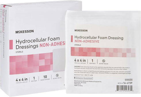 McKesson Hydrocellular Foam Dressings, Sterile, Non-Adhesive, 4 in x 4 in, 10 Count, 1 Pack