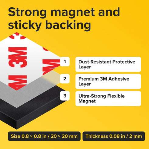 Hyper-Sticky Magnets with Adhesive Backing - 110pcs 0.8x0.08 Strong Magnetic Squares for Whiteboard Fridge -