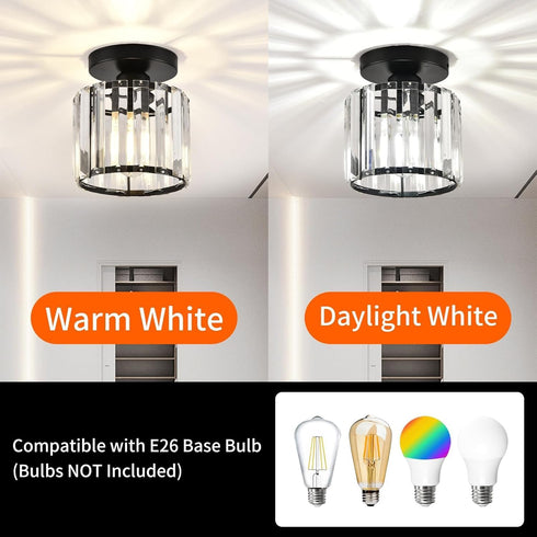 Crystal Ceiling Light Fixture, Modern Semi Flush Mount Chandelier, Black Close to Ceiling Lamp for Hallway, Kitchen