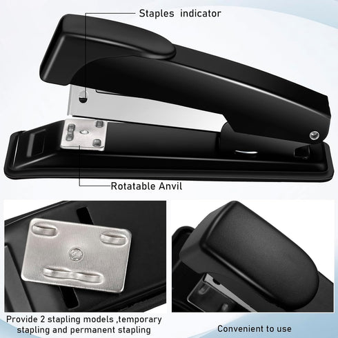 Thenshop 6 Pcs Desk Staplers Tape Dispensers Set, Black Staplers for Office, Includes Standard Staples and Tape Holder