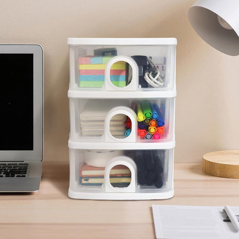 Desktop Storage Drawers Organizer with 2 Drawers, Clear Small Plastic Storage for Crafts and Office Supplies