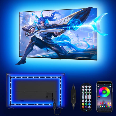 Daymeet LED Lights for 40-65 inch TV, 13.1ft USB Powered RGB LED Backlight with Remote and Music Sync Control