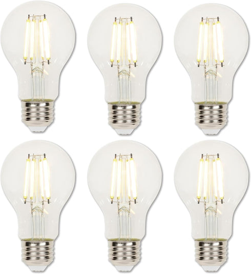 Westinghouse 5258020 6.5 Watt (60 Watt Equivalent) A19 Dimmable Clear Filament LED Light Bulb, 6 Pack