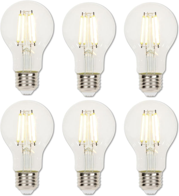 Westinghouse 5258020 6.5 Watt (60 Watt Equivalent) A19 Dimmable Clear Filament LED Light Bulb, 6 Pack