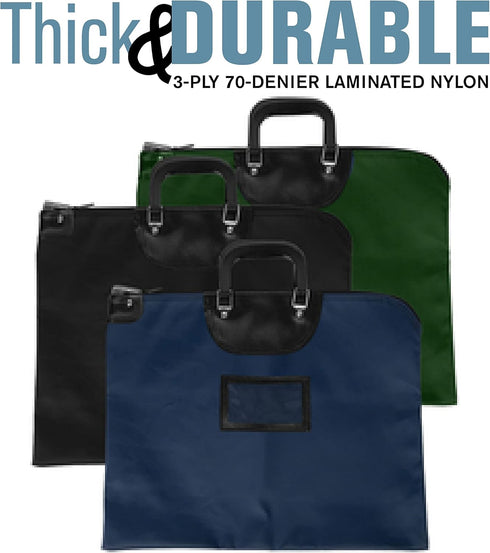 BankSupplies HIPAA Locking Courier Bags with Handles & Card Holder, Black, 19W x 15H, Durable Laminated Nylon Fabric