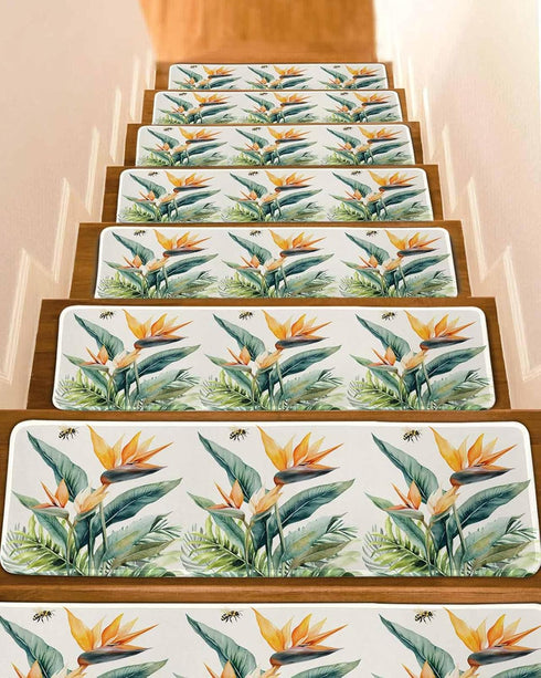 aimarisz Bird of Paradise Non-Slip Stair Treads for Wooden Steps Summer Tropical Plant