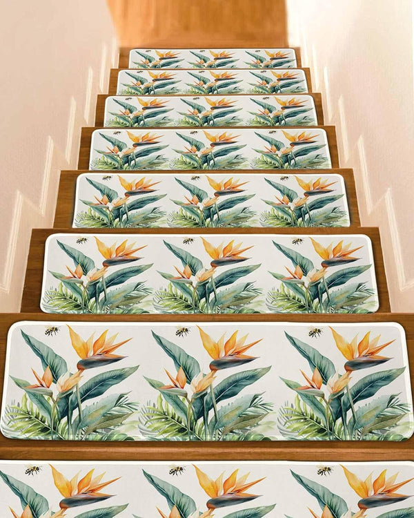 BOHOOSKYLAR Bird of Paradise Stair Treads Summer Tropical Plant Indoor Non Slip Peel