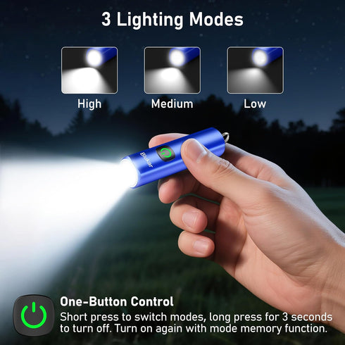 3 Blukar Rechargeable EDC Flashlight, Mini Keychain Flash Light with Lighting Modes, Memory Function, Waterproof