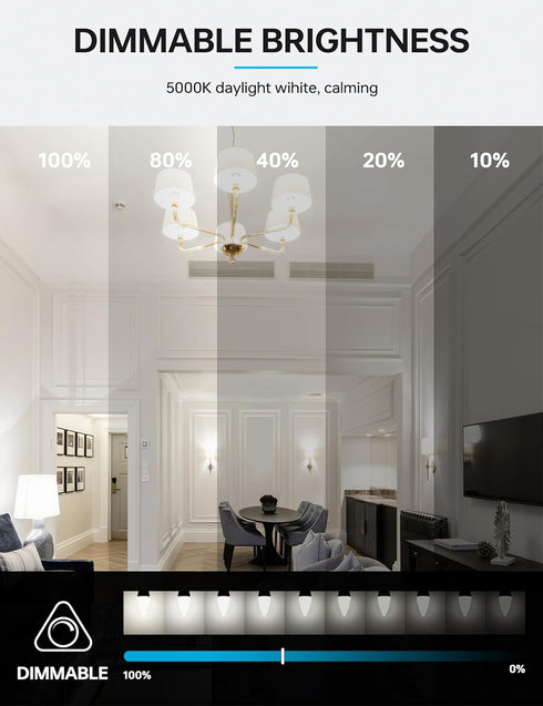 KINDEEP LED Candelabra Light Bulbs Dimmable 60 Watt Equivalent, Daylight 5000K, 600LM, E12 Candle Bulb Base 6W Ceiling Fan Lightbulbs Type B Bulb for Chandelier, Wall Sconces, 6 Pack by KINDEEP
