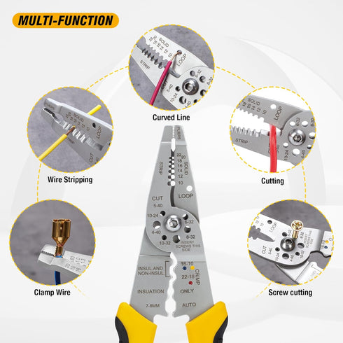 KATA 8 Inch Wire Cutter and Stripper, Cutting for 10-20 AWG Solid Wire, TPR Material Dual Color Handle, Yellow