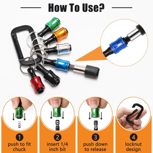21Pcs 1/4 105 1/4 Bit Holder Cool Gadgets, Windspeed Quick Release Bit Holder Keychain for Impact Driver with Degree