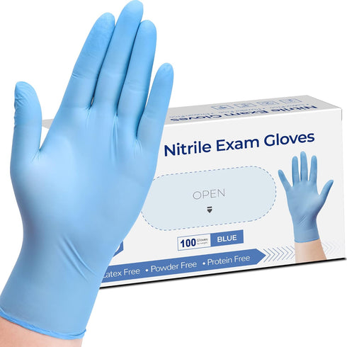 Disposable Nitrile Exam Gloves, 3-mil Blue, Latex Free, Medical Cleaning Gloves, Food-Safe, 100-ct Box (Small)