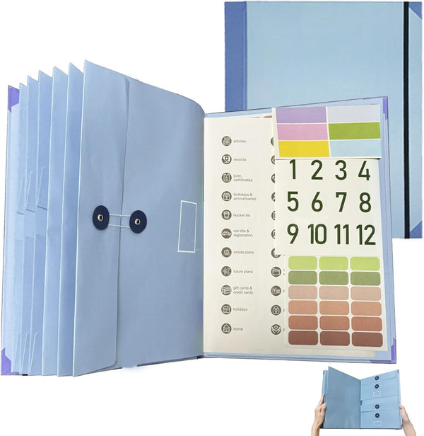 New Folio Document Organizer, Paper Organizer with Envelope Pocket, in Case I Go Missing Binder (Blue)