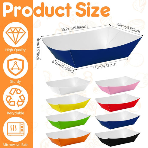 wlilupah 200 Pcs Paper Food Tray Sturdy Disposable Food Boats Nacho Plates Disposable Serving Snack Trays for Catering