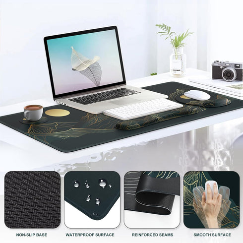 iCasso Large Mouse Pad - 4in1 XXL Mousepad + Keyboard Wrist Rest + Coaster Set, Ergonomic Design (Cyan-Mountain)