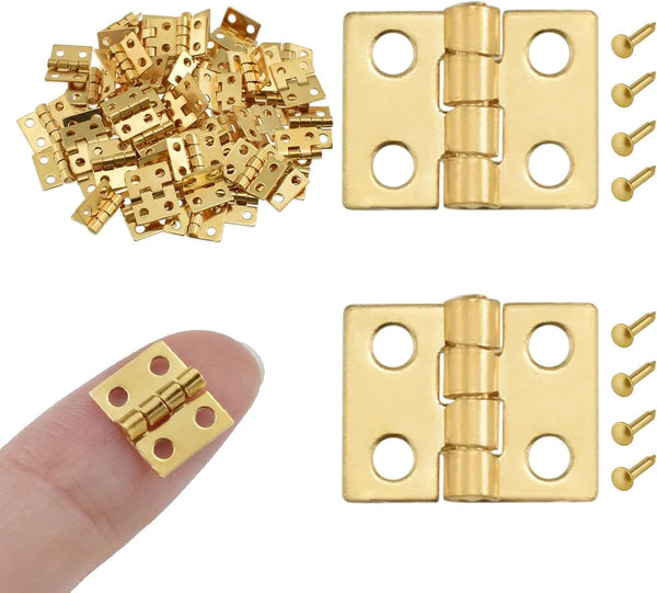 LiZEROGDAX 50Pcs Gold 10 x 8mm Mini Dollhouse Hinges 180 Degree Tiny Hinge
