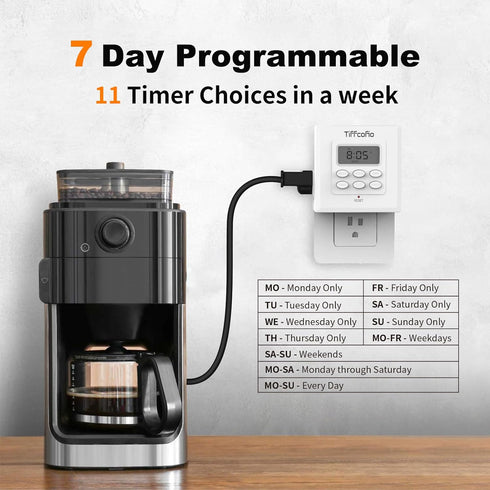 Indoor Digital Light Timer, 7 Day Programmable Plug in Outlet Timer, 2 Grounded Outlets for Lamps